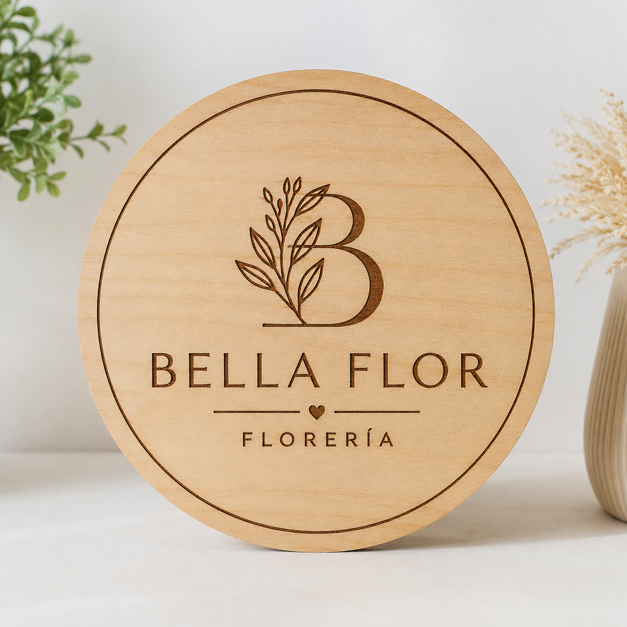 Letrero de logo grabado en madera Fiestas en Papel