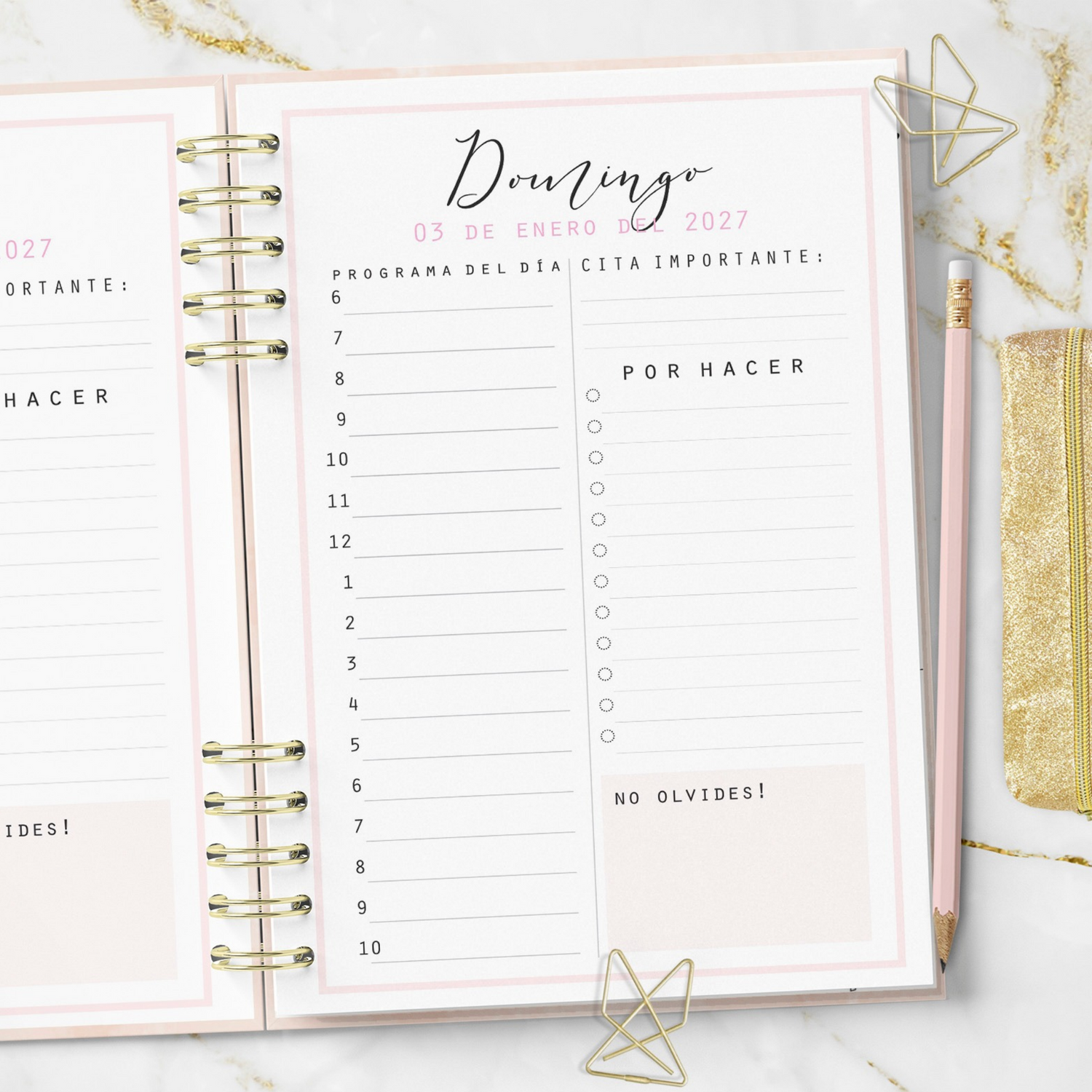 Agenda 2027 Minimalist Pink Planeación Diaria