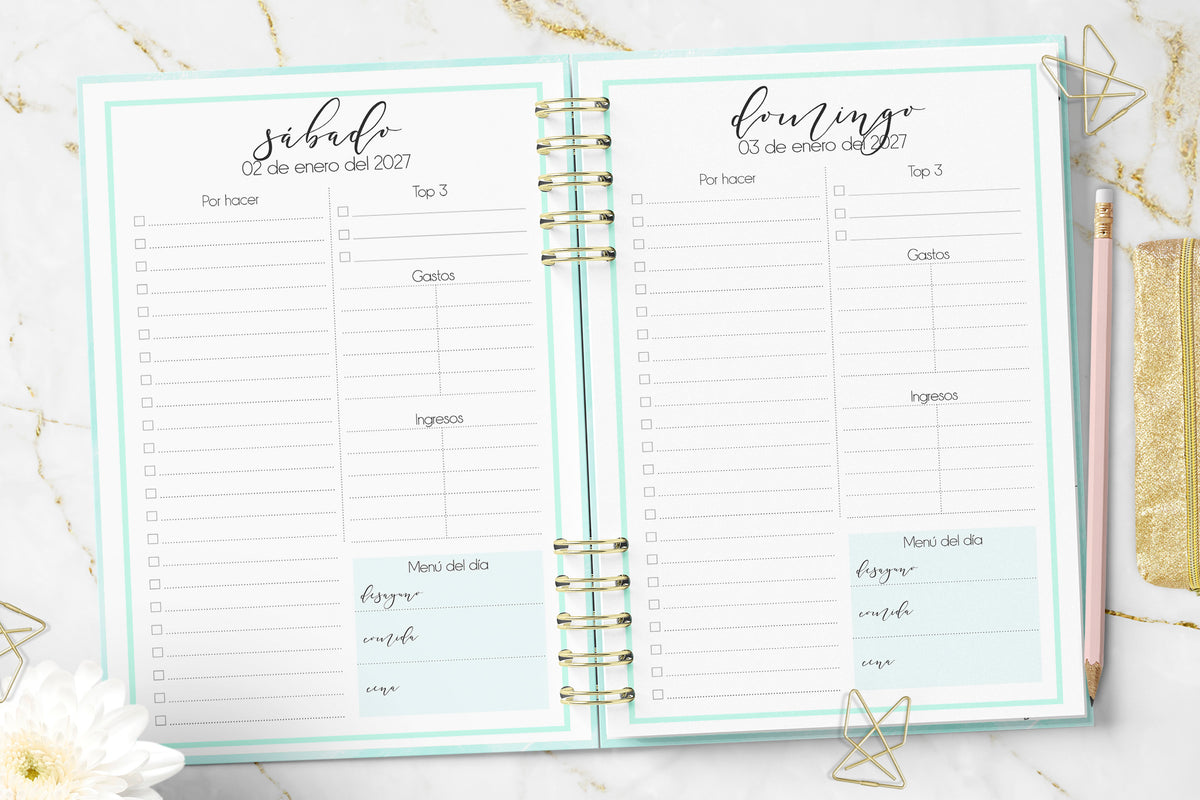 Agenda 2027 Minimalist Mint Planner Diaria