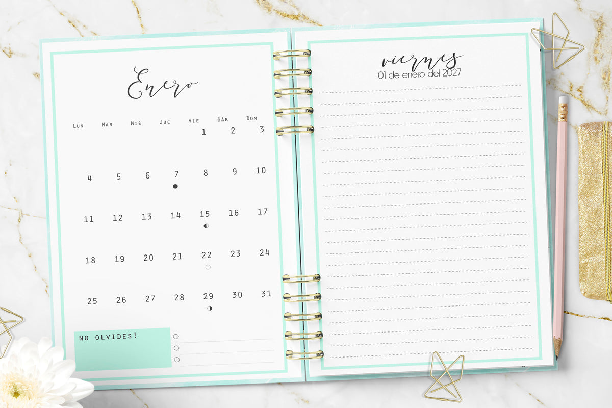 Agenda 2027 Minimalist Mint Diaria Rayada