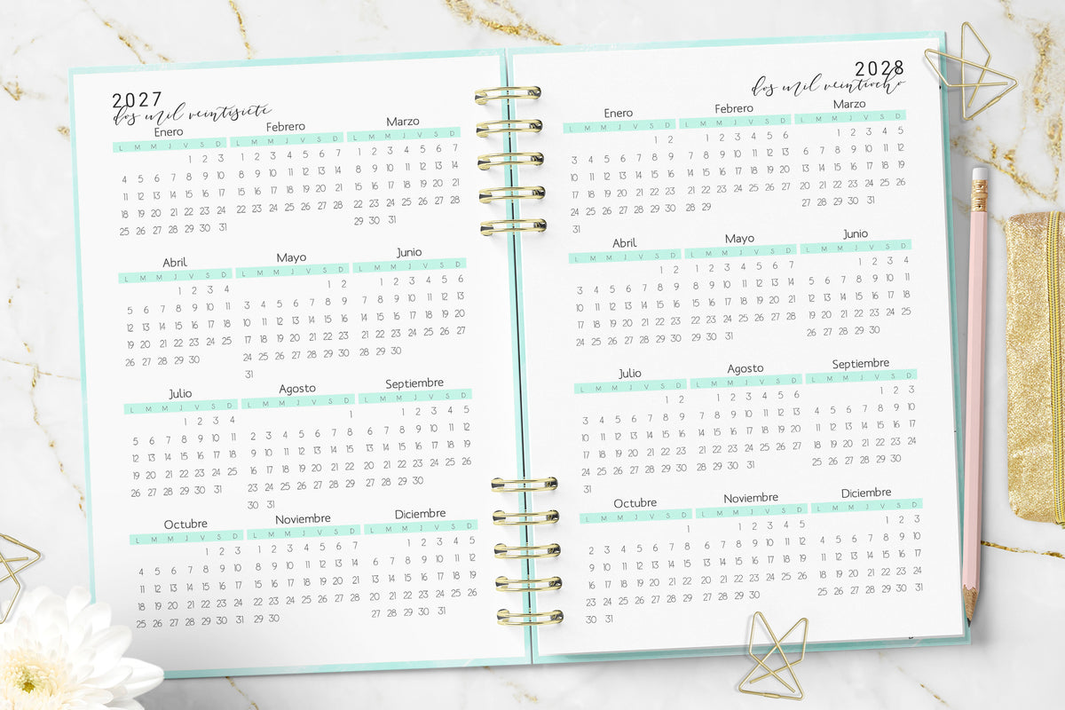 Agenda 2027 Minimalist Mint Diaria Rayada