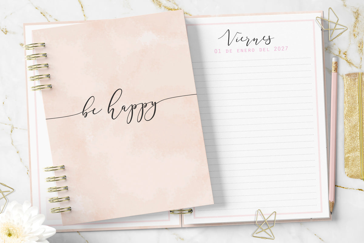 Agenda 2027 Minimalist Pink Diaria Rayada