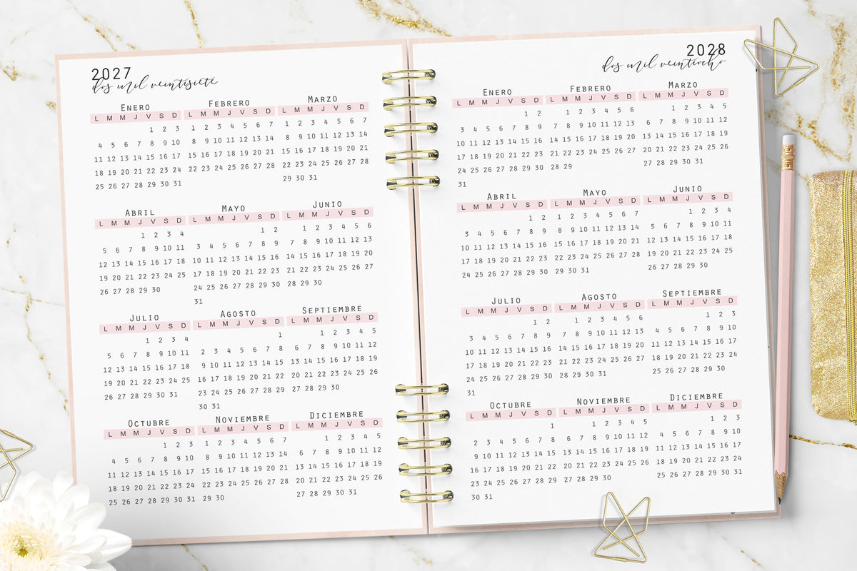 Agenda 2027 Minimalist Pink Planeación Diaria