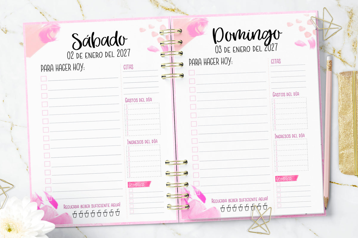 Agenda 2027 Pink Watercolor Smile Diaria