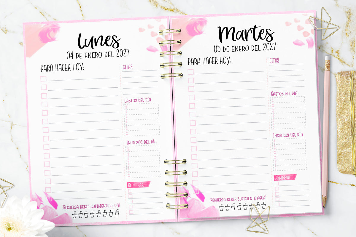 Agenda 2027 Pink Watercolor Smile Diaria