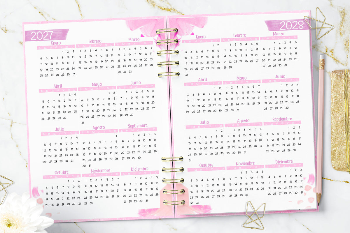 Agenda 2027 Pink Watercolor Smile Diaria