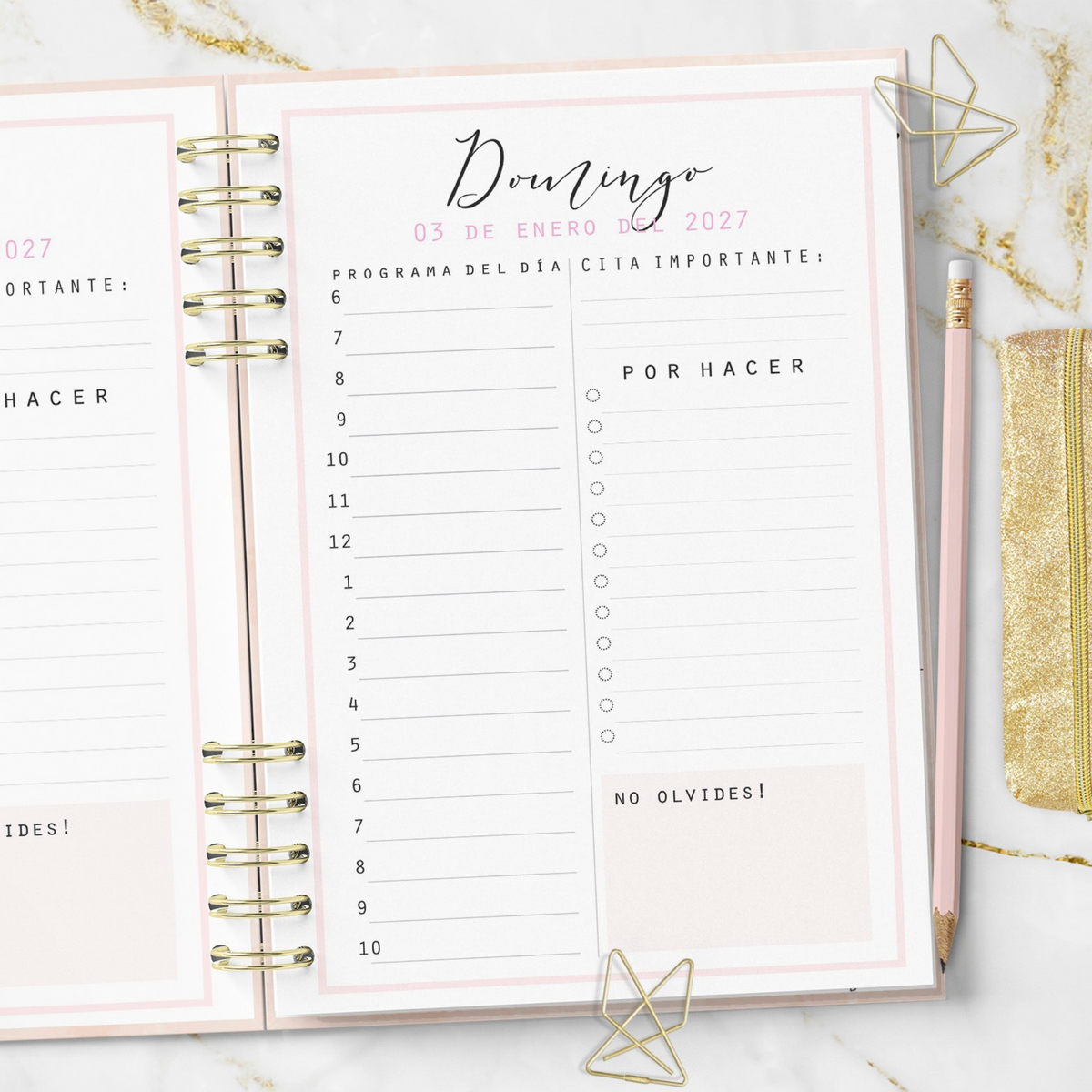 Agenda 2027 Minimalist Pink Planeación Diaria