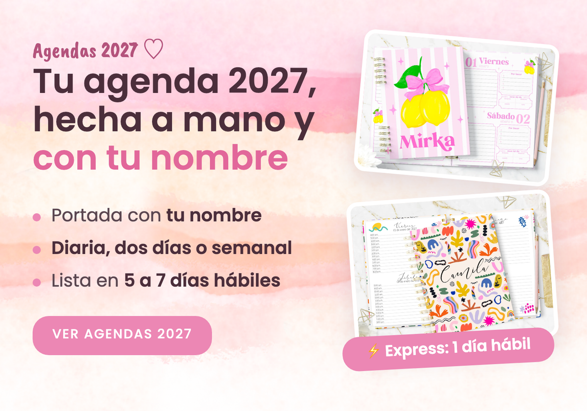 Agendas 2027 hechas a mano y con tu nombre - banner celular