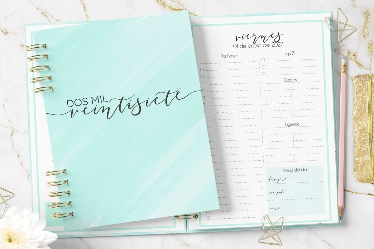 Agenda 2027 Minimalist Mint Planner Diaria