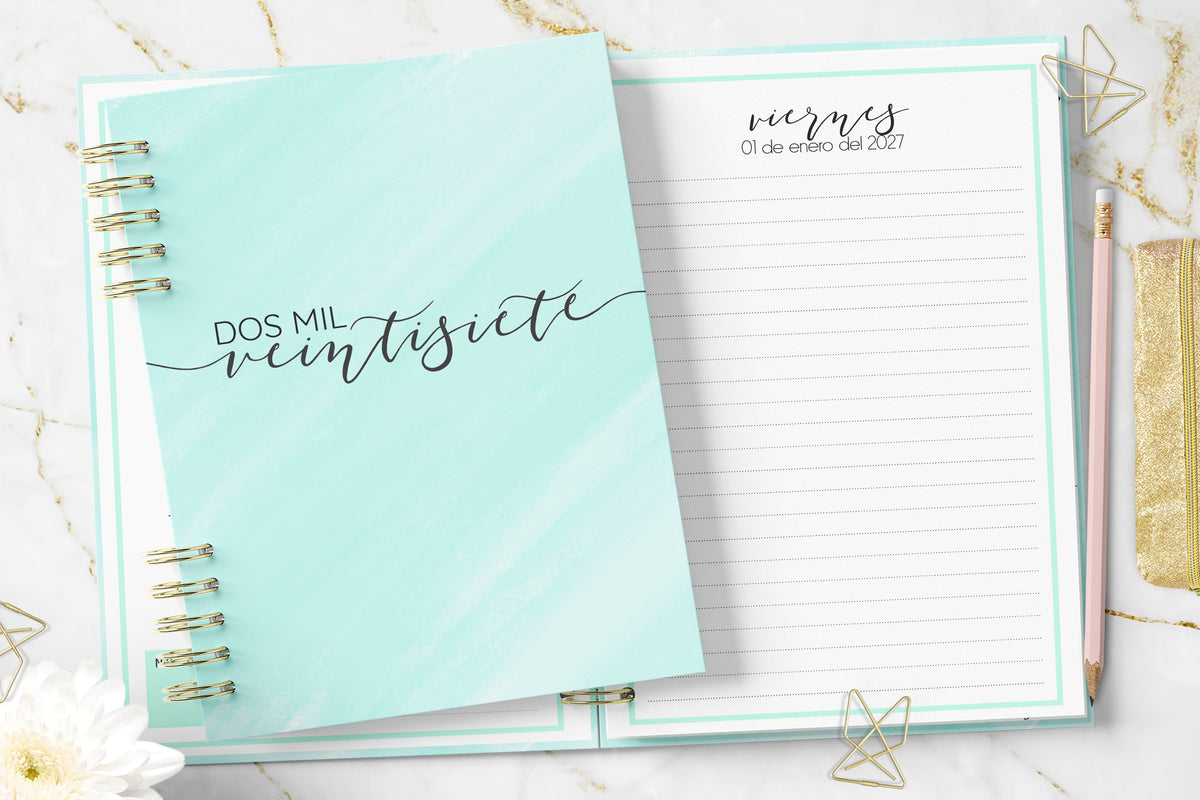 Agenda 2027 Minimalist Mint Diaria Rayada
