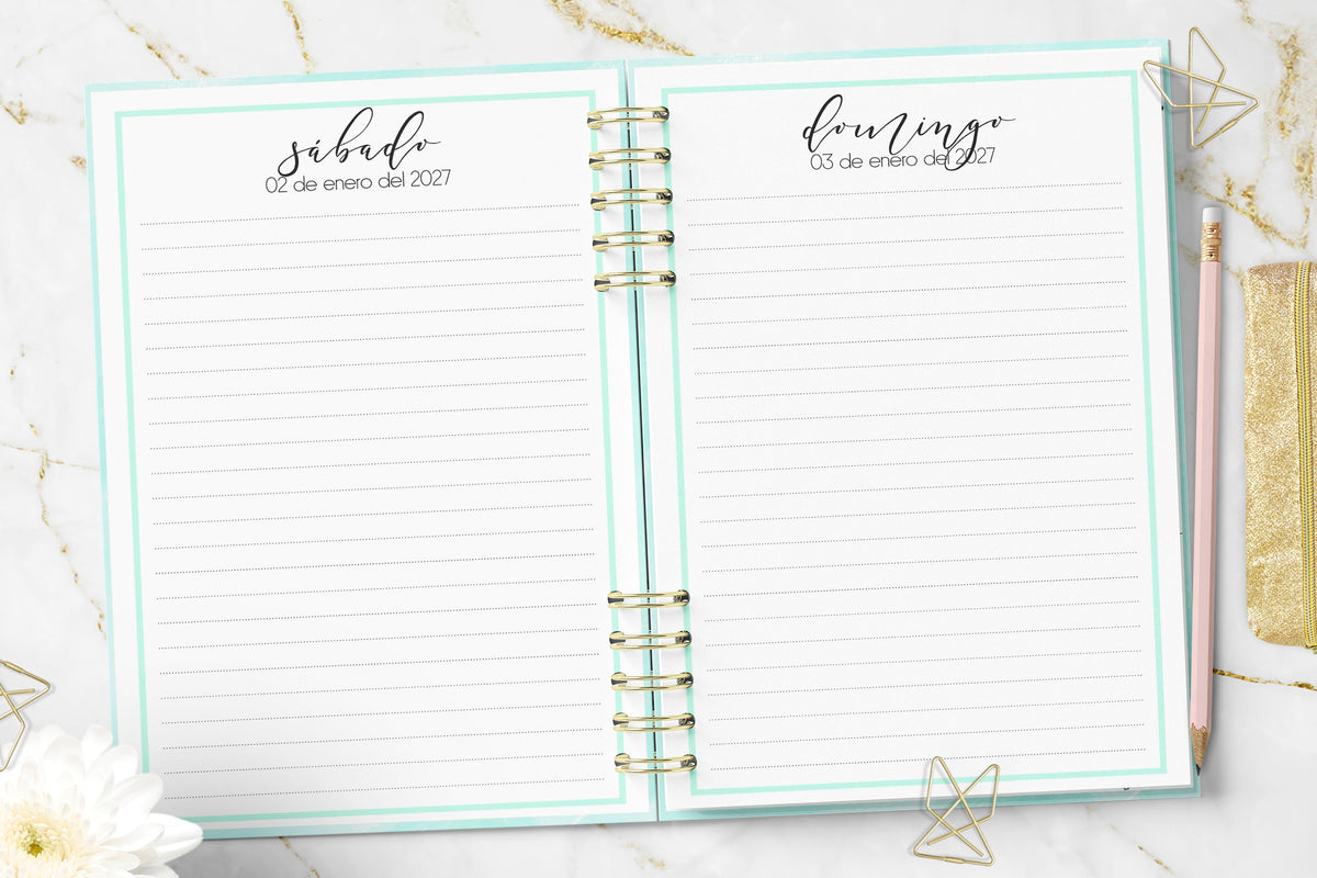 Agenda 2027 Minimalist Mint Diaria Rayada