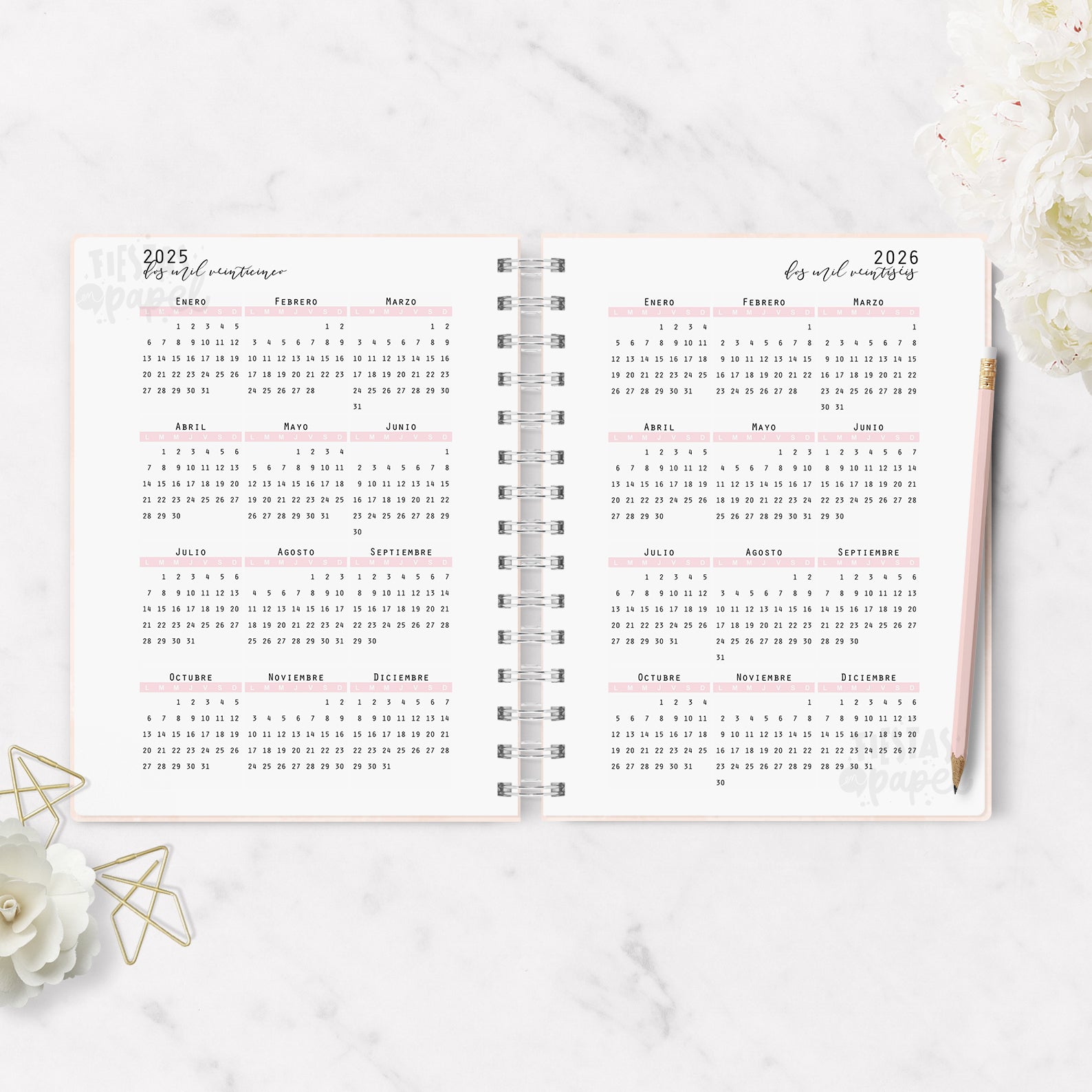 Agenda 2026 Minimalist Pink Diaria