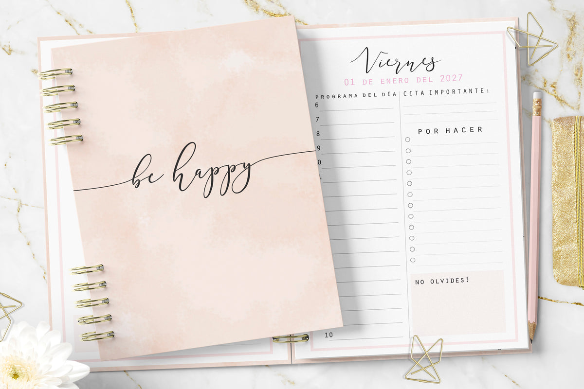 Agenda 2027 Minimalist Pink Planner Diaria