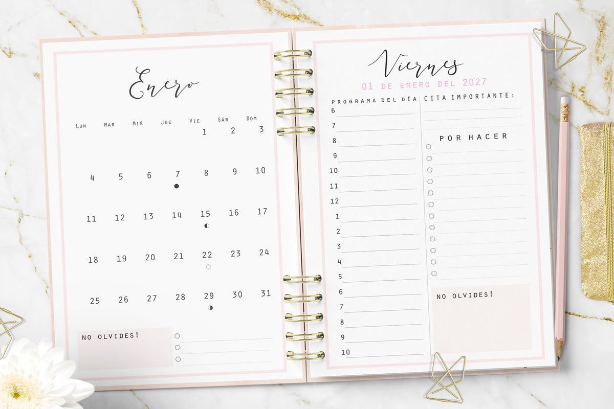 Agenda 2027 Minimalist Pink Planner Diaria