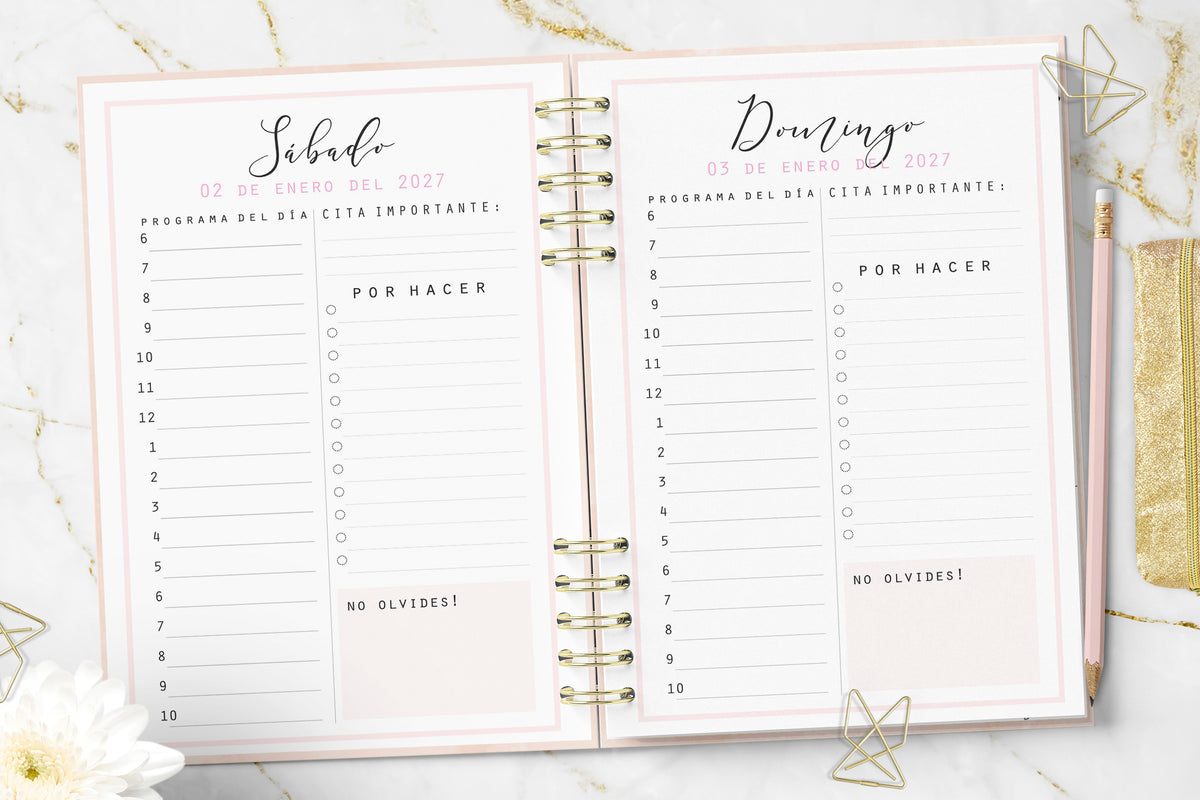 Agenda 2027 Minimalist Pink Planner Diaria
