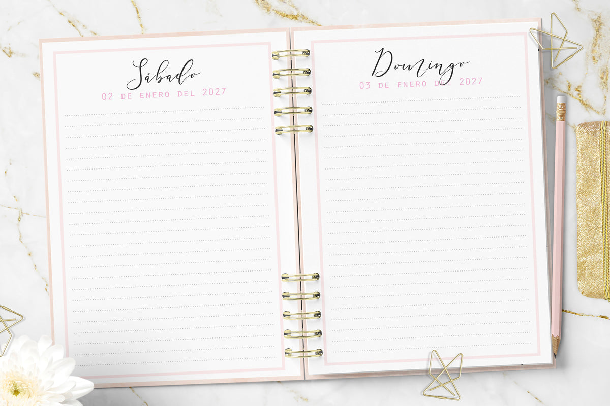 Agenda 2027 Minimalist Pink Diaria Rayada