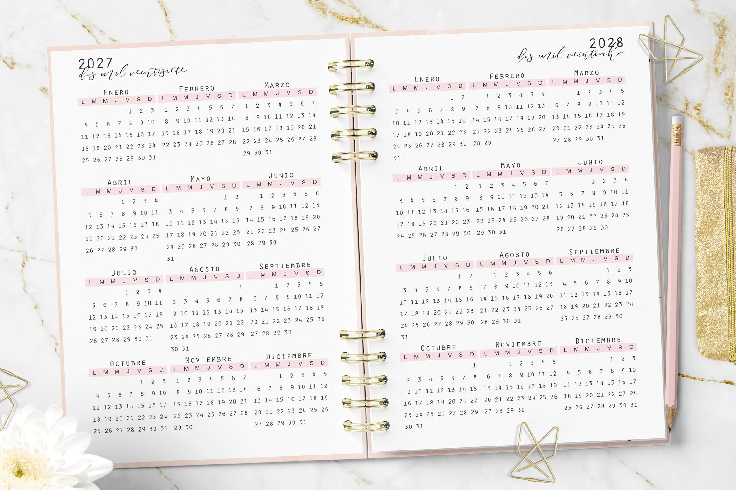 Agenda 2027 Minimalist Pink Planeación Diaria